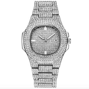 Silver Diamond Watch Hip Hop AP Bust Down Iced Out